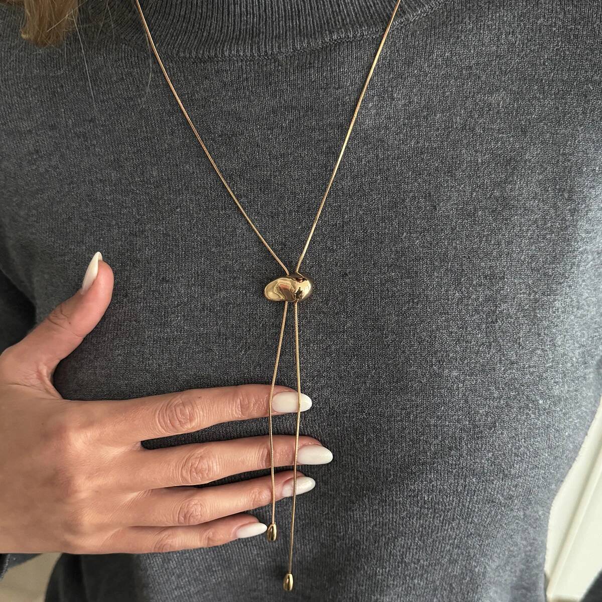 KunJoe Minimalist Adjustable Long Snake Bone Chain Necklace for Women Retro Geometry Baroque Pendant Sweater Chain Daily Jewelry pen gpt