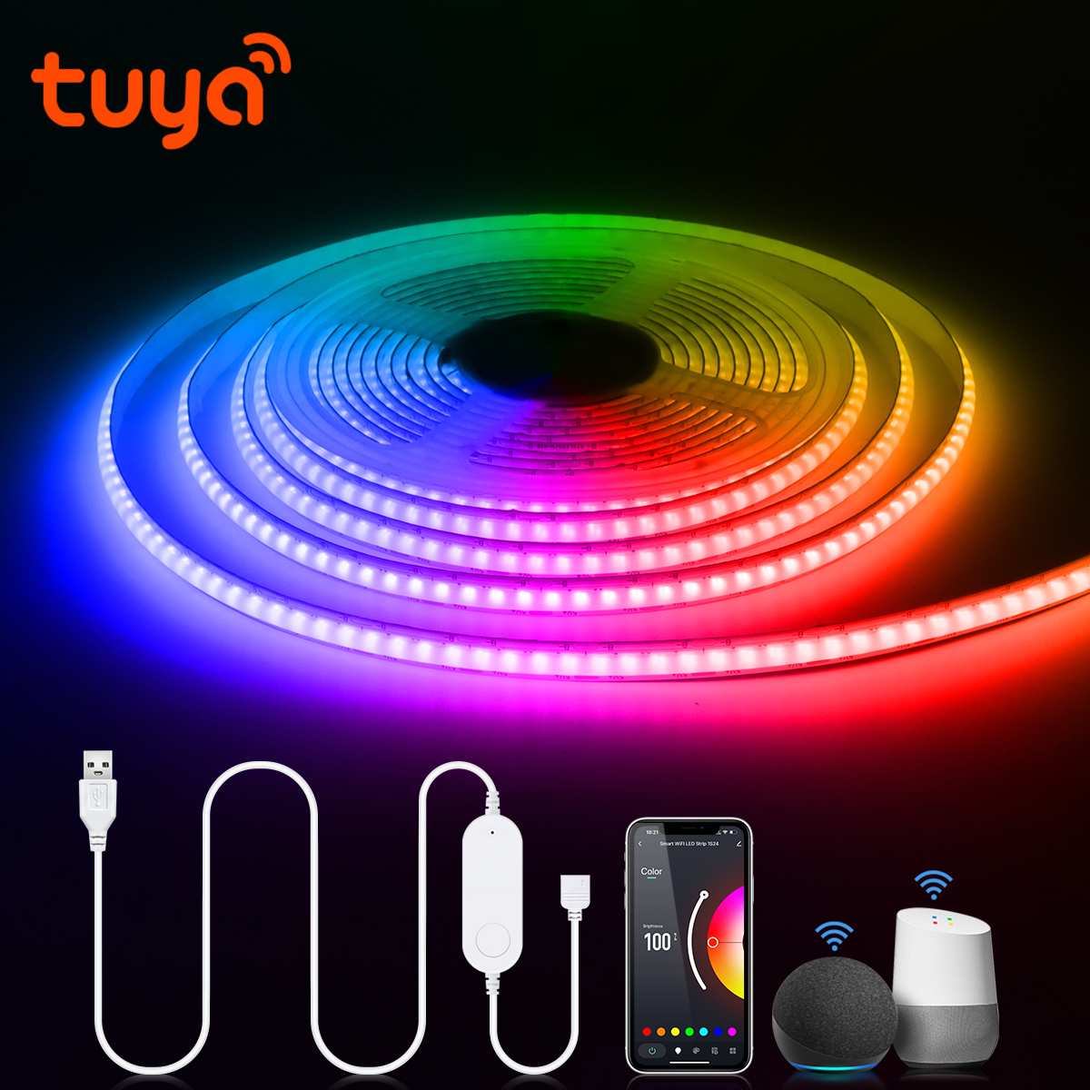 Zigbee Tuya Smart 5V USB RGB COB LED Strip Light 576LEDs/M Dimmable Smart Lamp Voice Control Room Decor Work with Alexa lightify