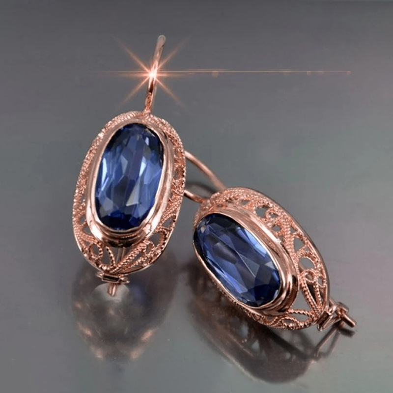 Huitan Simple Elegant Blue/Red CZ Dangle Earrings for Women Luxury Bridal Wedding Earrings Anniversary Party Temperament Jewelry
