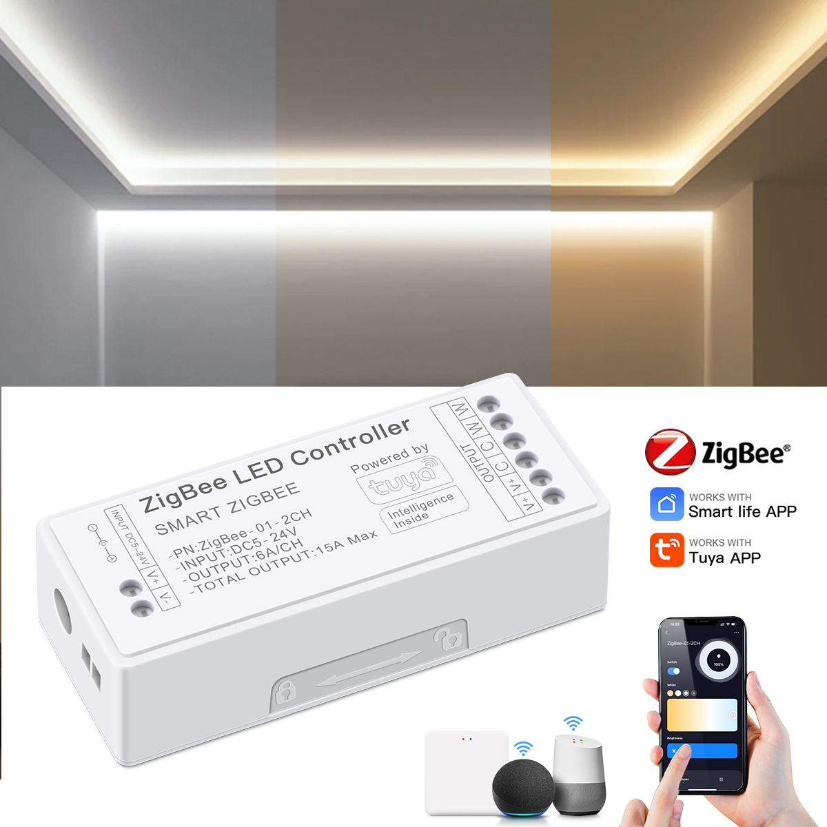 Zigbee Controller Voice Control Alexa Lights Wifi Smart Switch LED Strip RGBW CCT RGB Controller COB Neon Tape Dimmable Dimmer