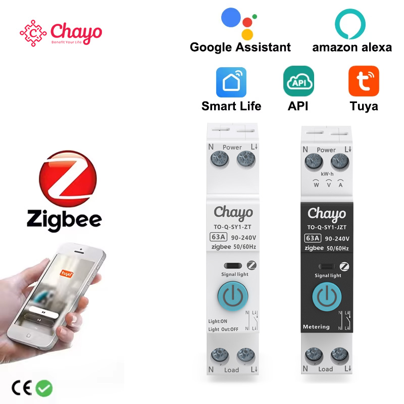TUYA ZigBee Smart Circuit Breaker Smart Switch 1P 63A DIN Rail for Smart Home Wireless Remote Control Switch by APP chayo