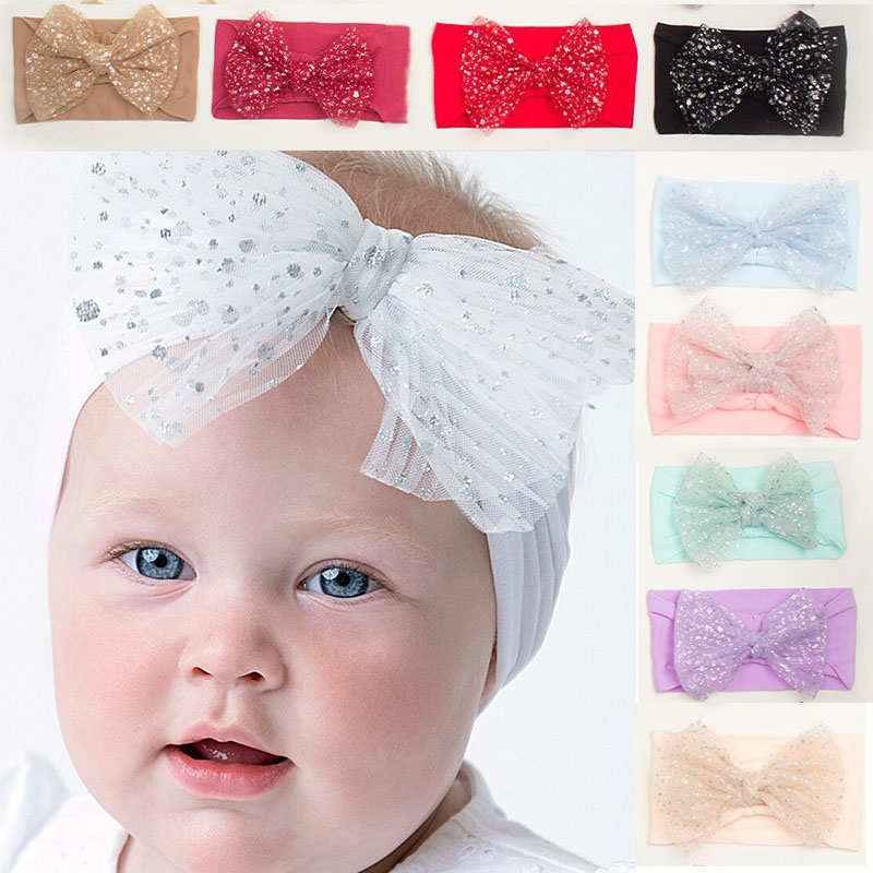 1 Pcs Girl Bow Headbands Lace Sequins Fashionable Baby Hair Accessories Elastic Wide Edges Photography Photo Shoots Headwear