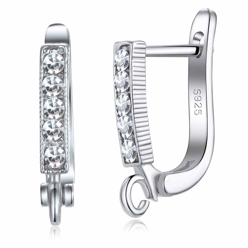 Wholesale Price Shiny CZ Austrian Crystal 925 Stamp Silver Color Hoop Earring Findings for DIY Jewelry Making Components