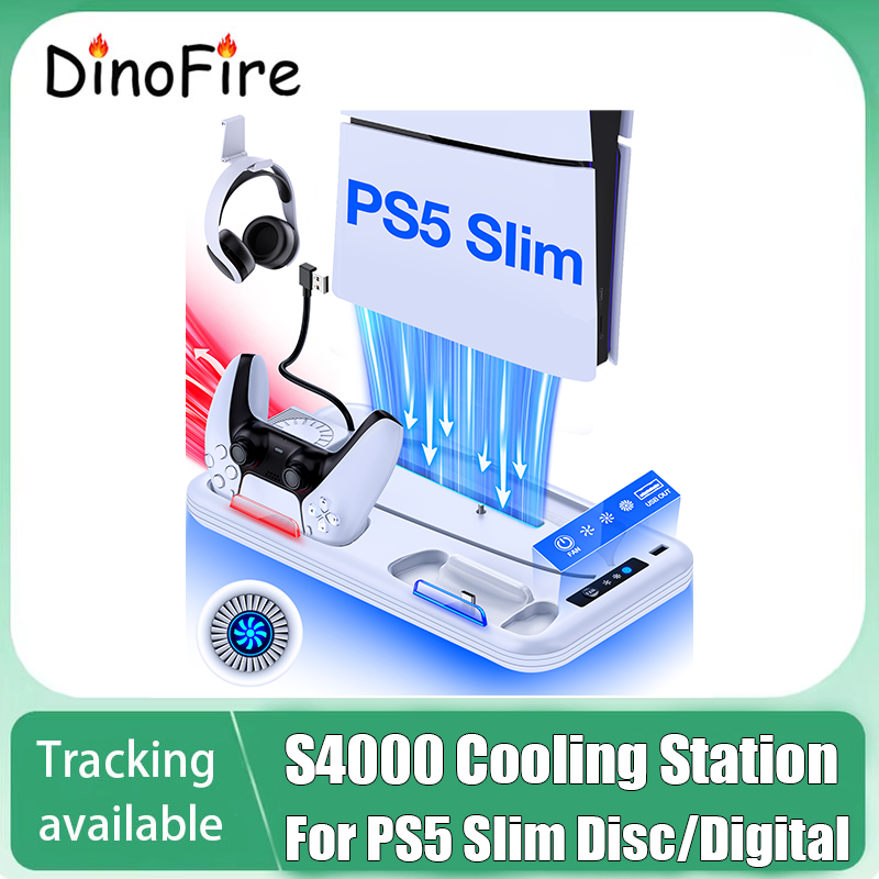 DinoFire S4000 For PS5 Slim Disc/Digital Fast gamepad Charging Cooling Stand Vertical Cooling Station For PS5
