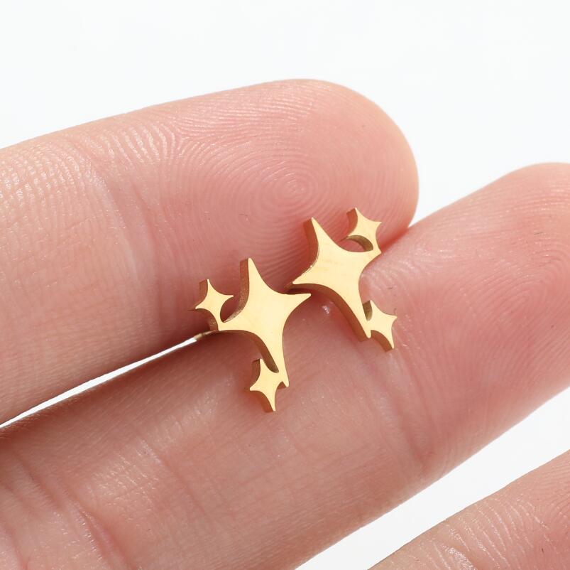 1 Pair 2026 Fashion Stainless Steel Cross Star Stud Earrings Women Girl Korean Four-Pointed Star Personality Earrings Jewelry