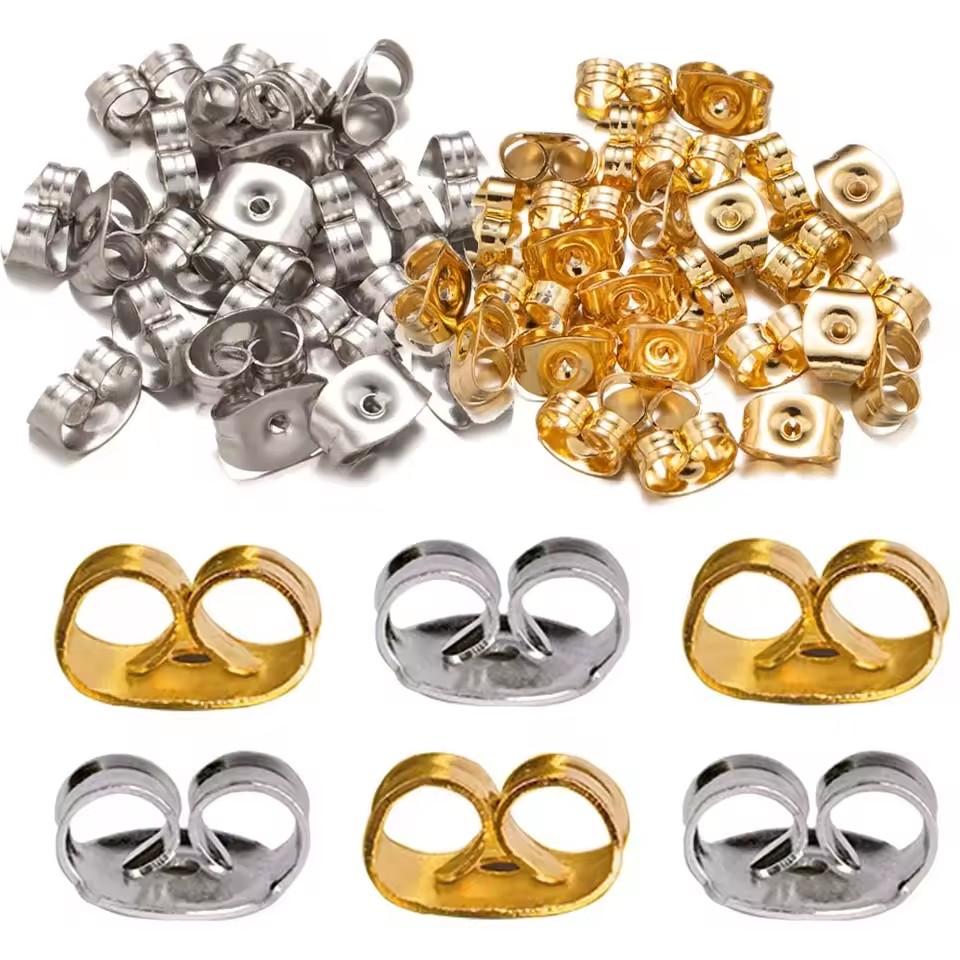100pcs 4.5x6mm Gold Color Stainless Steel Butterfly Earring Safety Back Stopper for Stud Jewelry Making Finding Supplies