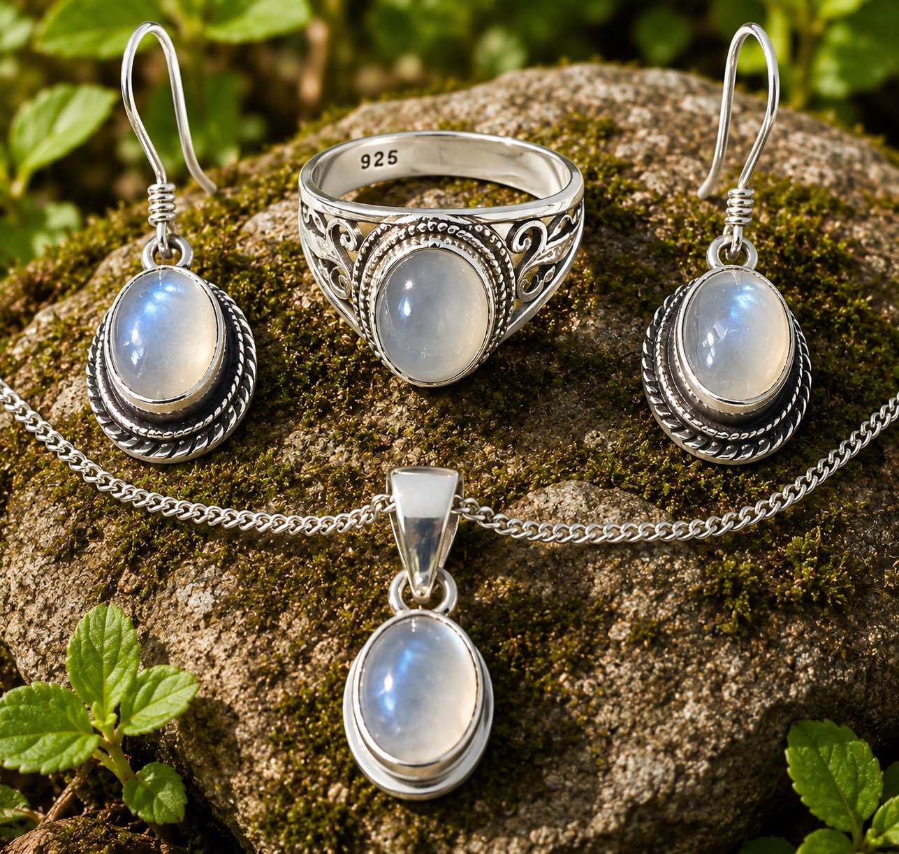 Pure Silver Natural Moonstone Set / Women /11.5 Gram