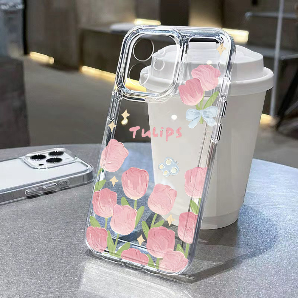 Silicone Phone Case For S25 Ultra S26 Plus S24 FE S23 S22 Edge Protective Transparent Flower Painted Funda Cover