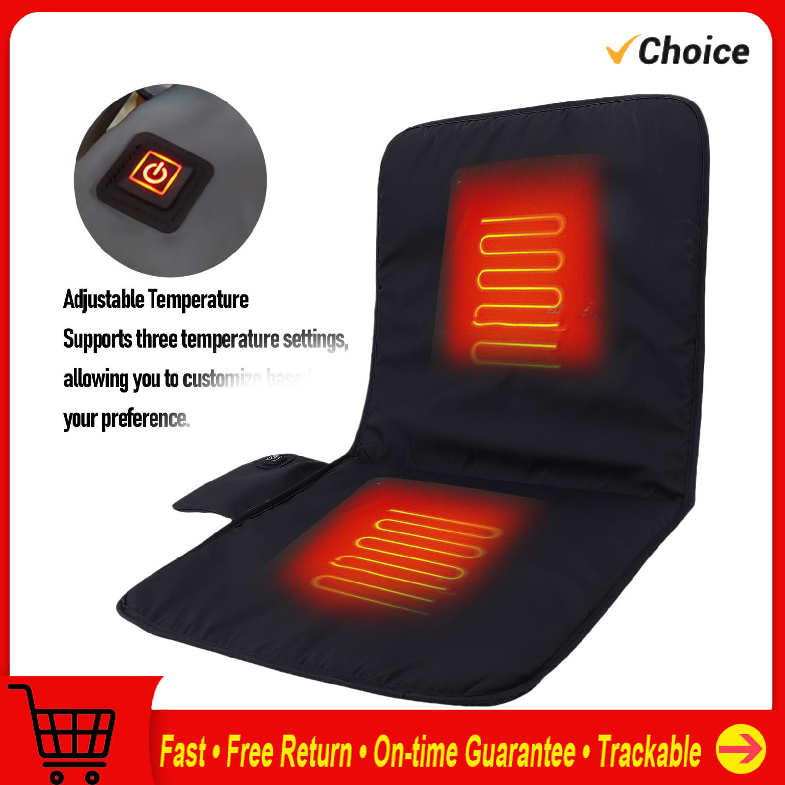 Heated Seat Cushion Black USB Heated Seat Pad with 3 Heat Settings for Outdoor Camping Office Chair