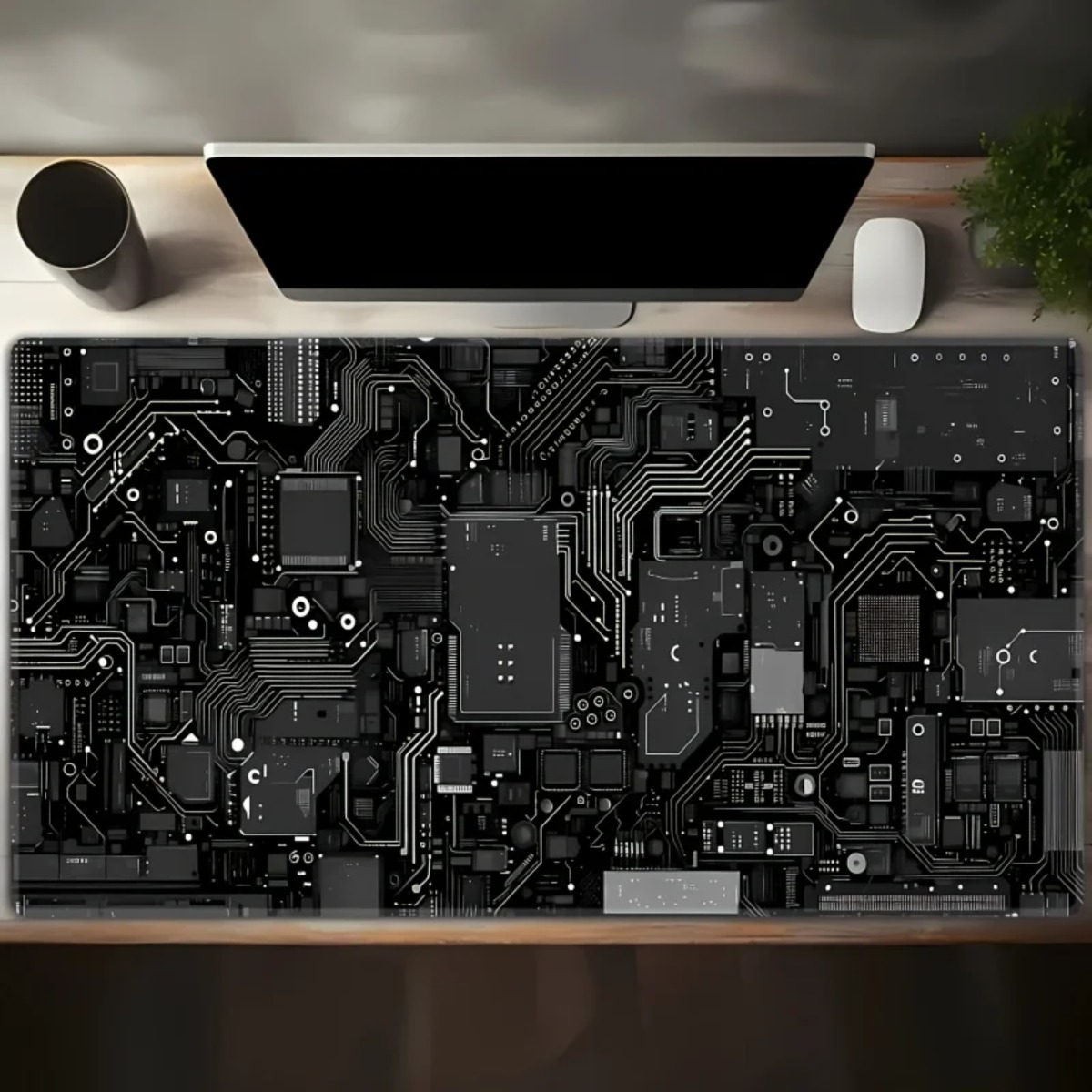 Black Circuit Board Pattern Mouse Pad Anti-Slip Gaming Desk Mat Waterproof Computer Office Long Keyboard Pad