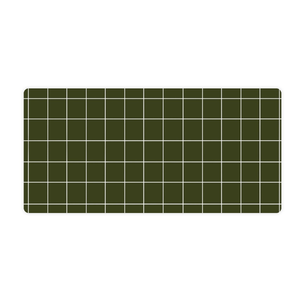 Minimalist Olive Green Grid Large Desk Mat, Vintage Plaid Extended Mouse Pad, Aesthetic Desk Pad for Home Office Gaming