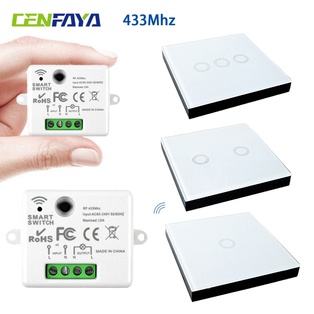CENFAYA 433mhz RF Smart Light Switch Relay Receiver Module 110V 220V 230V Wireless Glass Touch Wall Panel Remote Control fr Lamp lightify