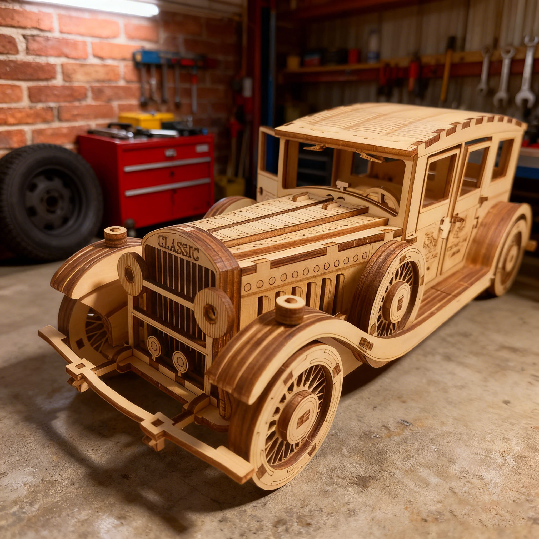 3D Wooden Puzzle Vintage Car Model Exquisite Decoration Suitable for Teenagers Aged 14 and Above Parental Bonding Activity