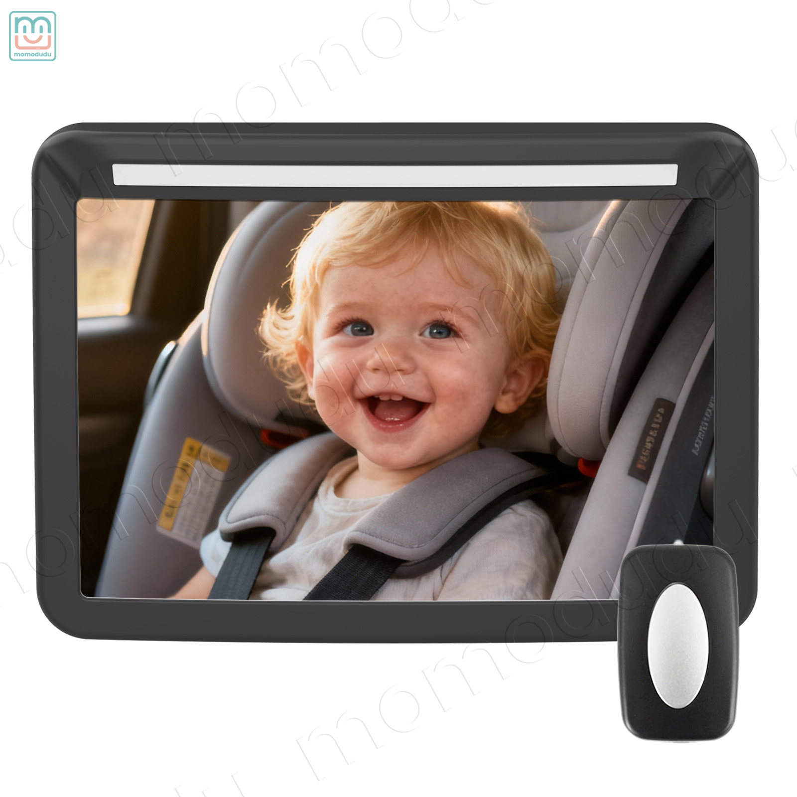 Headlight Band LED Baby Car Mirror with Remote Control Soft LED Light 360° Rotation Shatterproof Acrylic for Clear Viewing