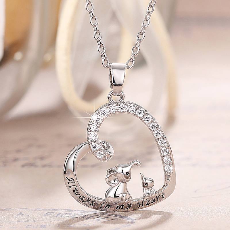 Huitan Fancy Love Pendant Necklaces for Mother's Day Romantic for Mom Elephant Shaped Accessories Jewelry with Shiny CZ