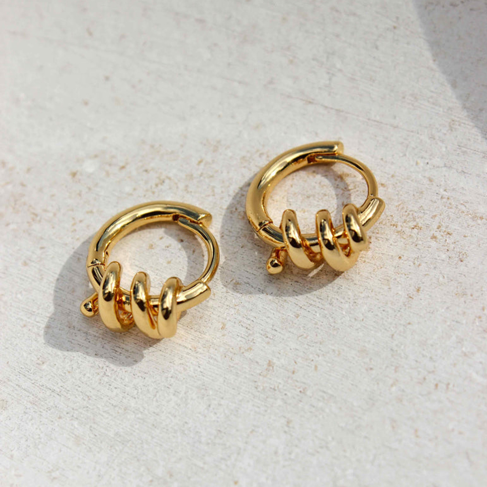 New Stainless Steel Line Winding Round Hollow Hoop Earrings Gold Plated Geometric Twisted Ear Buckle for Women