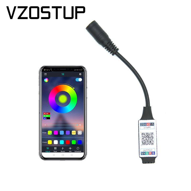 Mini RGB Bluetooth LED Controller Music LED Light Strip Controller for RGB Tape Lights Smart APP Control DC 5V 12V 24V