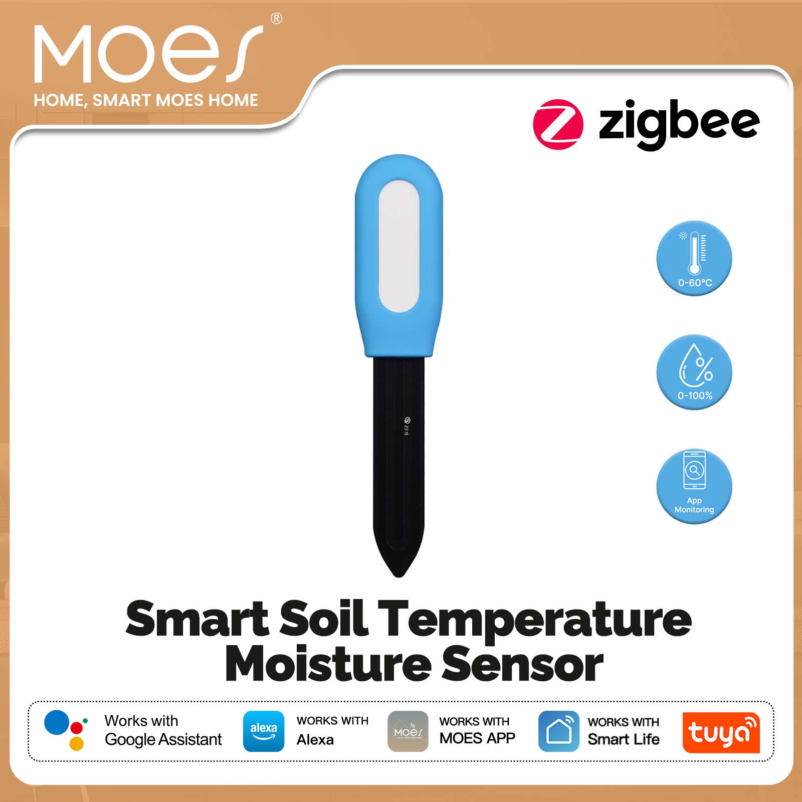 Tuya Zigbee Wireless Soil Moisture Meter Plant Monitor IP67 Waterproof Detector for Garden