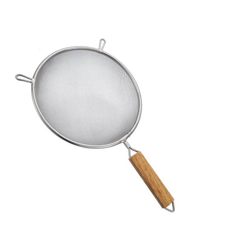 Stainless Steel Soup Strainer Soup Jaali Oil Juice Rice Milk Salad Strainer Aata Chaalne with Wooden Handle