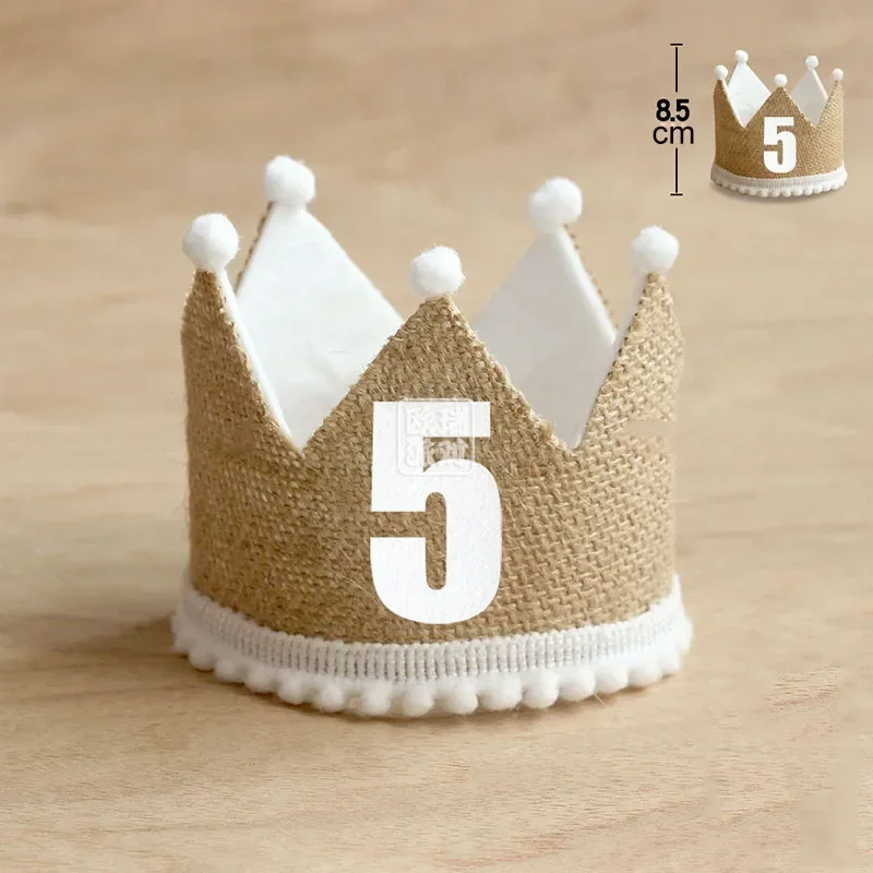 1 2 3 4 5 6 7 8 9 Number Crown Baby Birthday Party Hat Year Baby Boy Girl Linen Headband Year Anniversary Cap