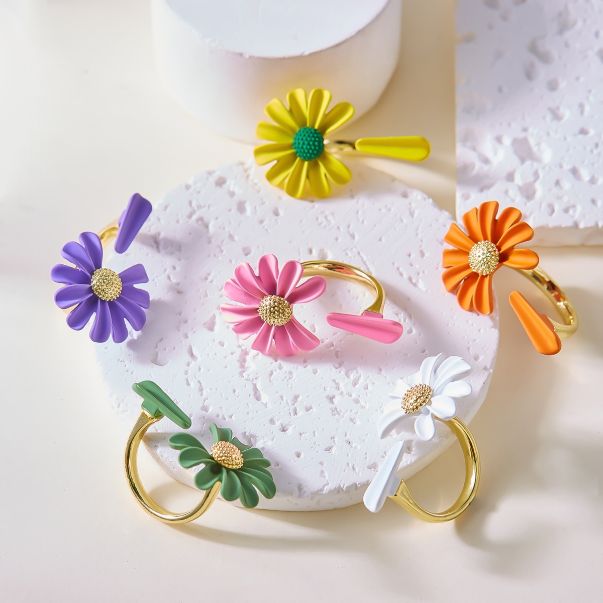 Vintage Daisy Flower Open Rings For Women Men Elegant Simple Sweet Sunflower Floral Finger Ring Wedding Engagement Party Jewelry