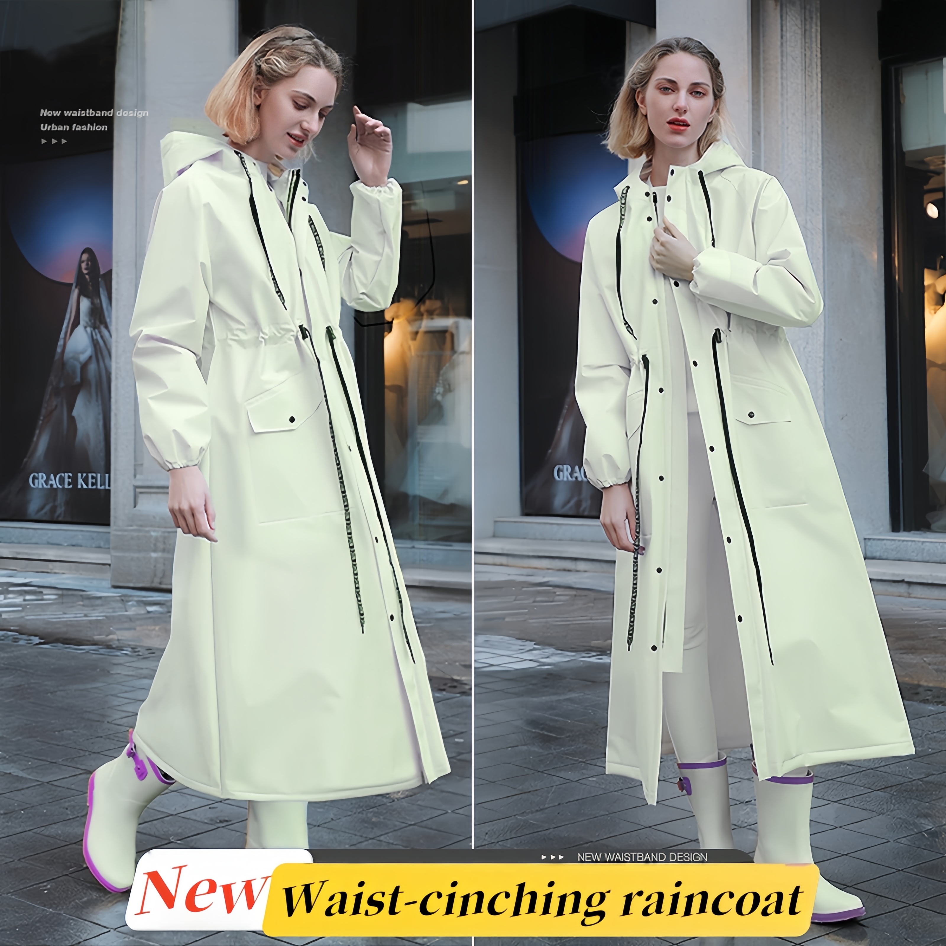 New waist-cinching raincoat, unisex, single-wear, long, full-body electric bicycle riding rain poncho