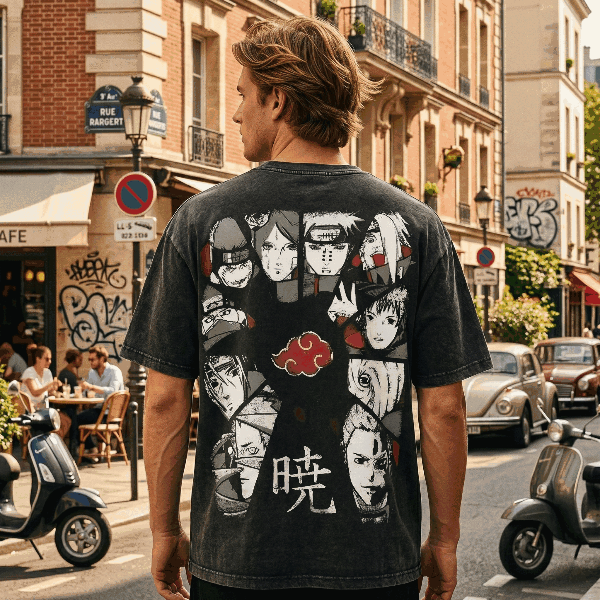Akatsuki All Members T-shirt Naruto Tee Vintage Washed Oversized Retro Anime Harajuku Streetwear Mens Graphic Clothes Top