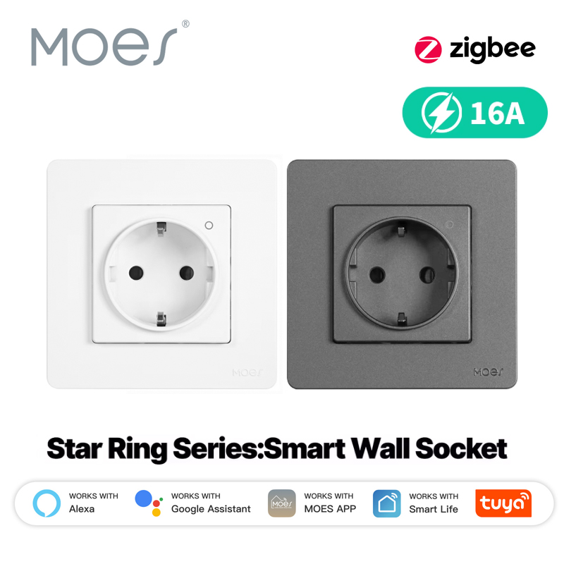 MOES Tuya ZigBee Wall Socket EU Embedded Outlet Energy Smart Monitor Indicator App Remote Control Works With Alexa Home