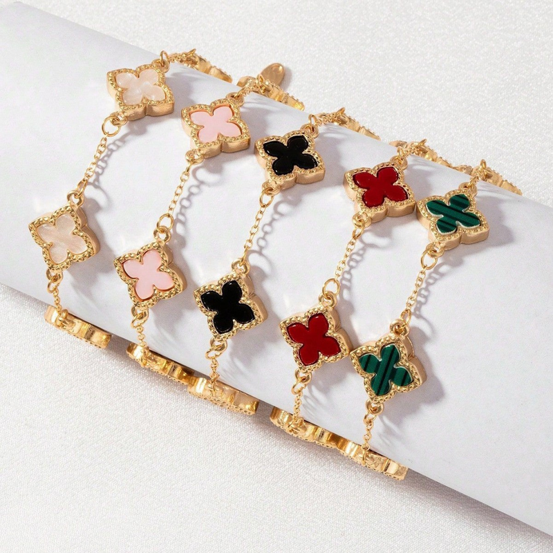 EVISPOL 2026 New Stainless Steel Single-Sided Lucky Clover Bracelet for Women Gold Plated Fashion Flower Versatile Jewelry