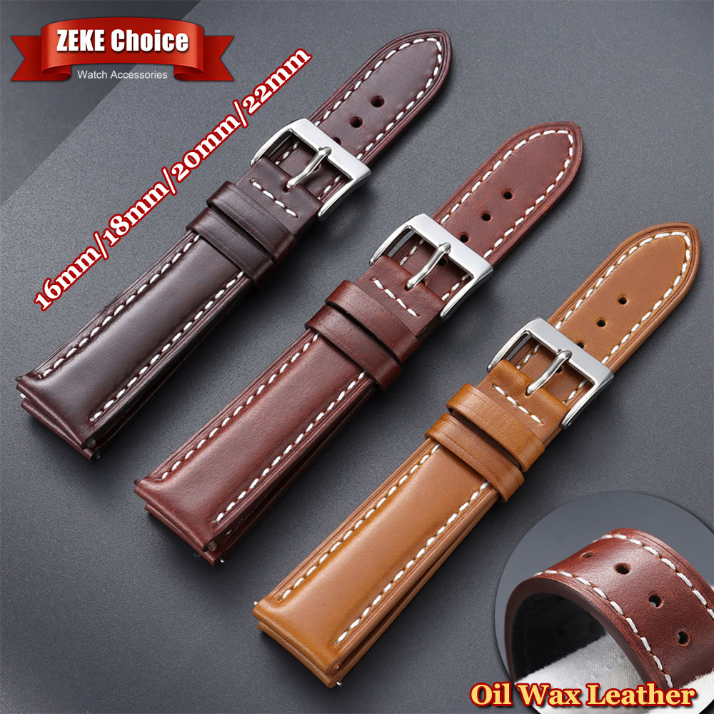 Vintage Oil Wax Genuine Leather Watch Strap 16mm 18mm 20mm 22mm Universal Watchbands Black Soft Calfskin Wristwatch Band for Men