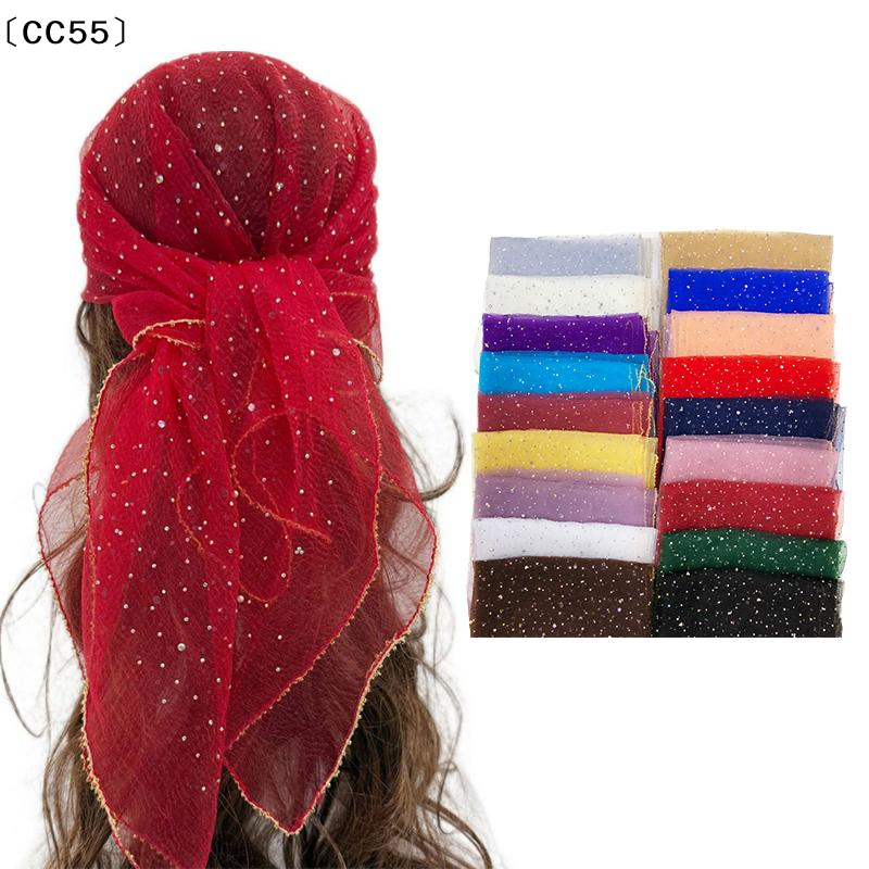 Trendy Rhinestone Square Silk Scarf Thin Light Breathe Headscarf Temperament Solid Color Silk Scarf Versatile Headwear〔CC55〕