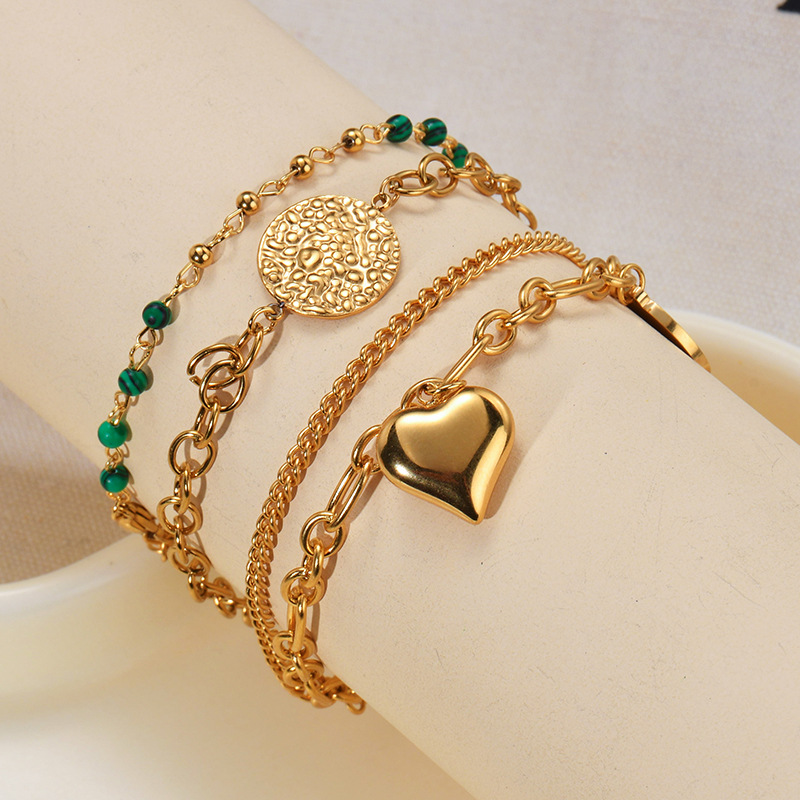 Kissmoon Vintage Boho Green Beads Stainless Steel Gold Color Bracelets For Women Brithday Party Charm Stackable Jewelry s