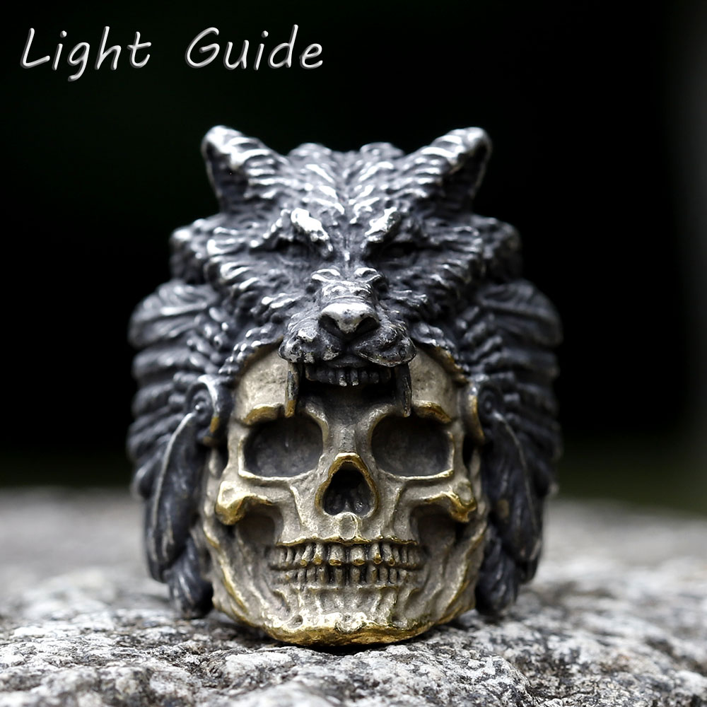 2023 new New Design vintage Stainless Steel skull and Wolf Head Ring For Men Special Design fashion punk Jewelry FREE SHIPPING