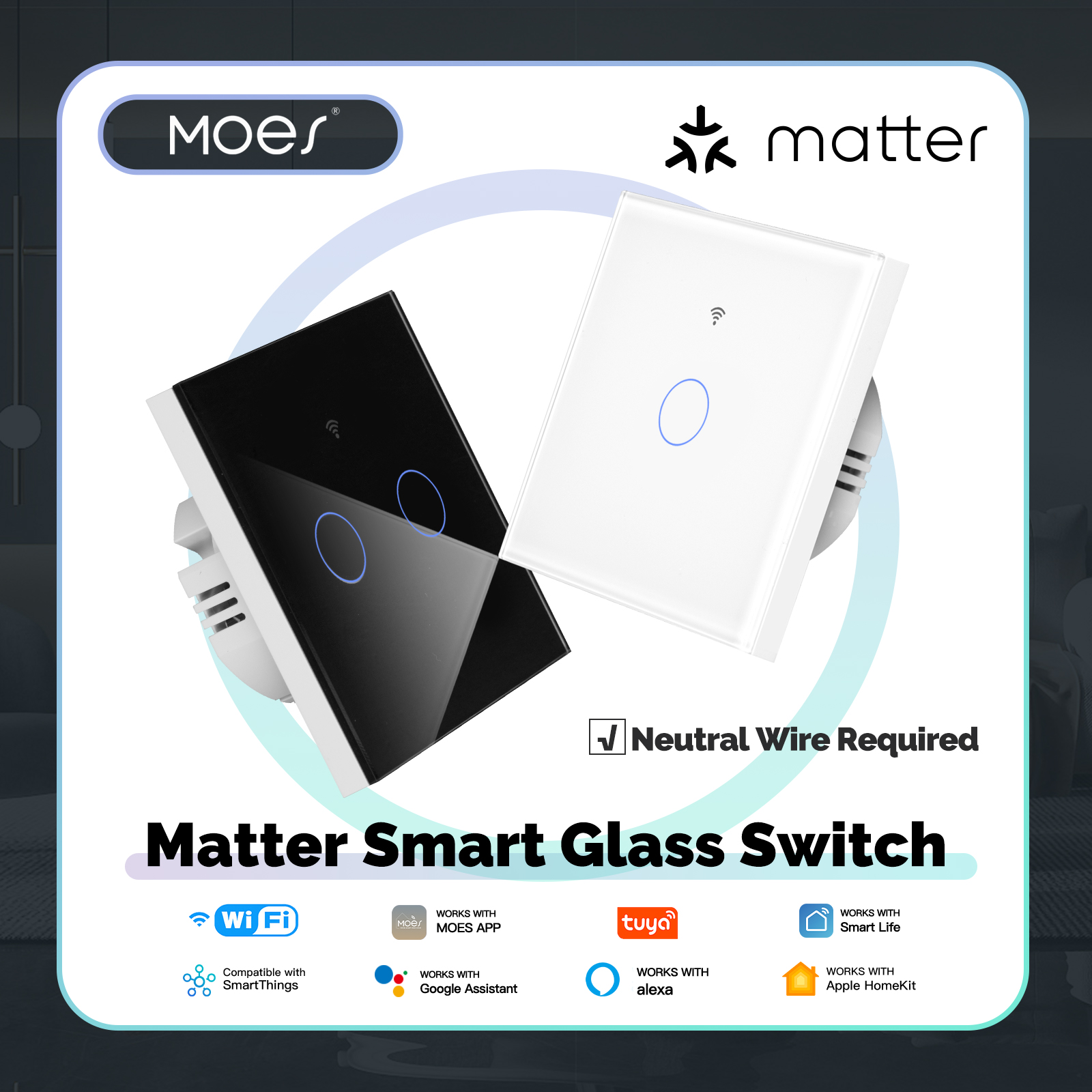 MOES Matter WiFi Smart Light Switch, App Control Neutral Wire & Grounding Required, Compatible with Alexa Home lightify