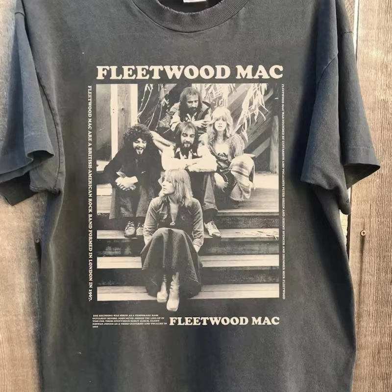 Popular Sales Fleetwood Mac World Tour Charcoal Short Sleeved T-shirt, Women's T-shirt, Black Casual Round Neck Cotton T-shirt.