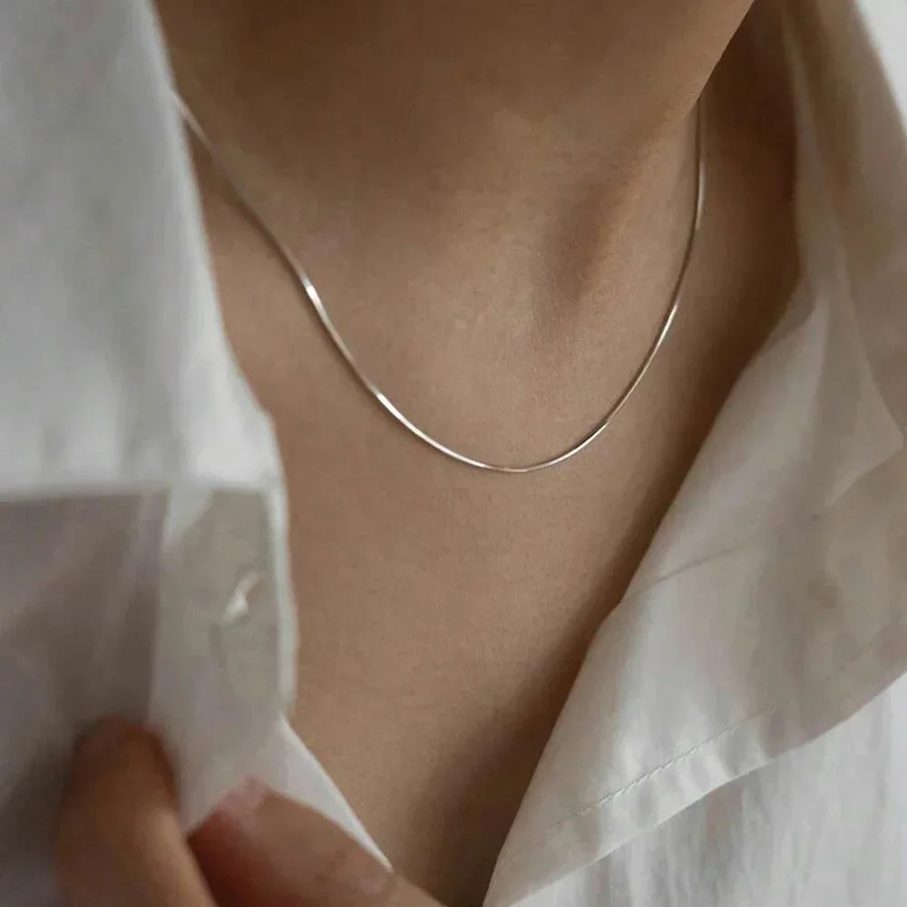 New 925 sterling silver Shiny Polish Snake Chain Choker Necklace for Women Men Fashion Jewelry