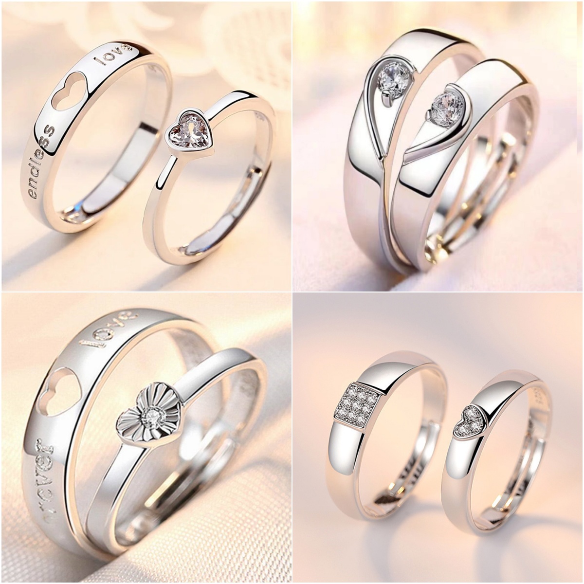1/2Pcs Zircon Heart Matching Couple Rings Forever Endless Love Wedding Ring For Women and Men Charm Valentine's Day Jewelry