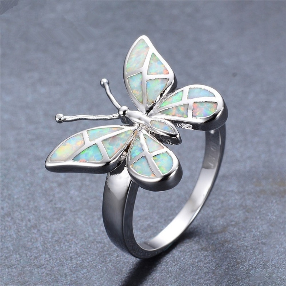 New Simple Fashion Niche Trend Multicolor Opal Butterfly Shape Female Ring Valentine's Day Jewelry Small Fresh Accessories