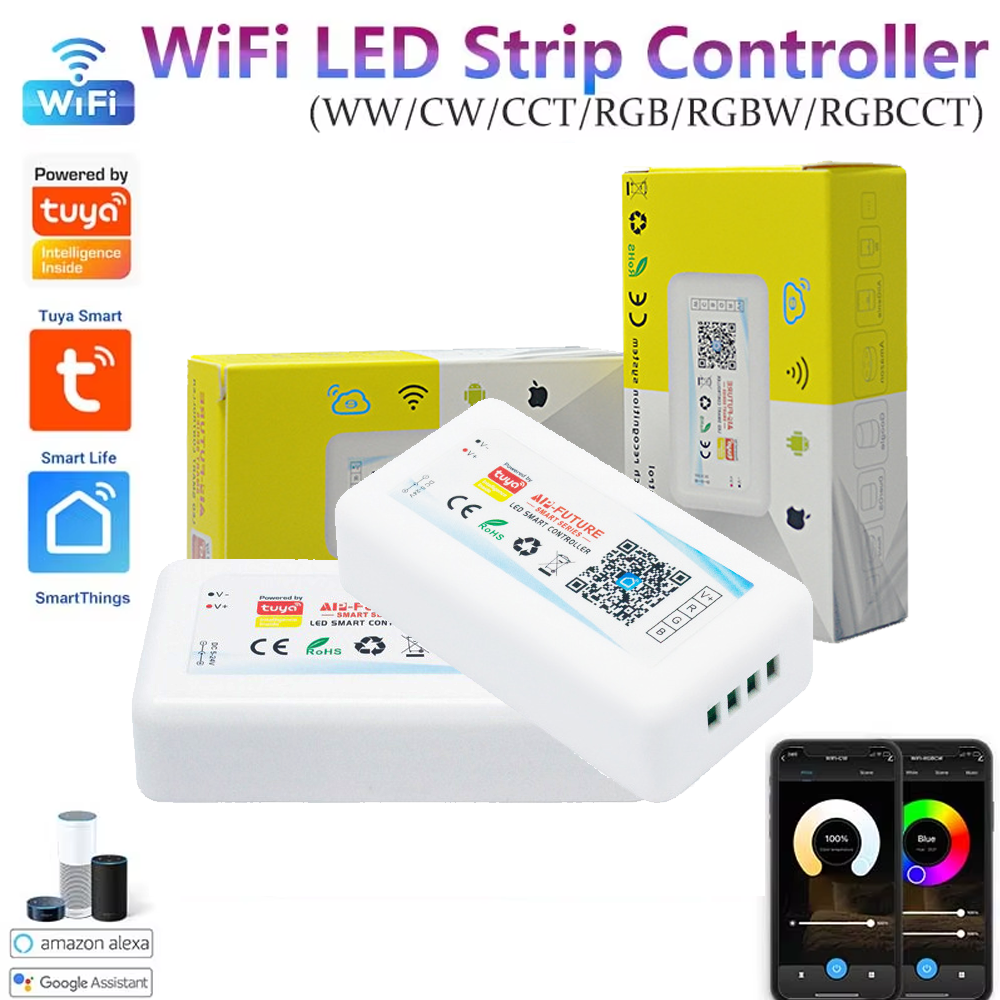 DC12-24V Tuya WiFi LED Strip Controller 30A DIM/CCT/RGB/RGBW 5050 COB LED Light Dimmer Smart Life Voice Control for Alexa