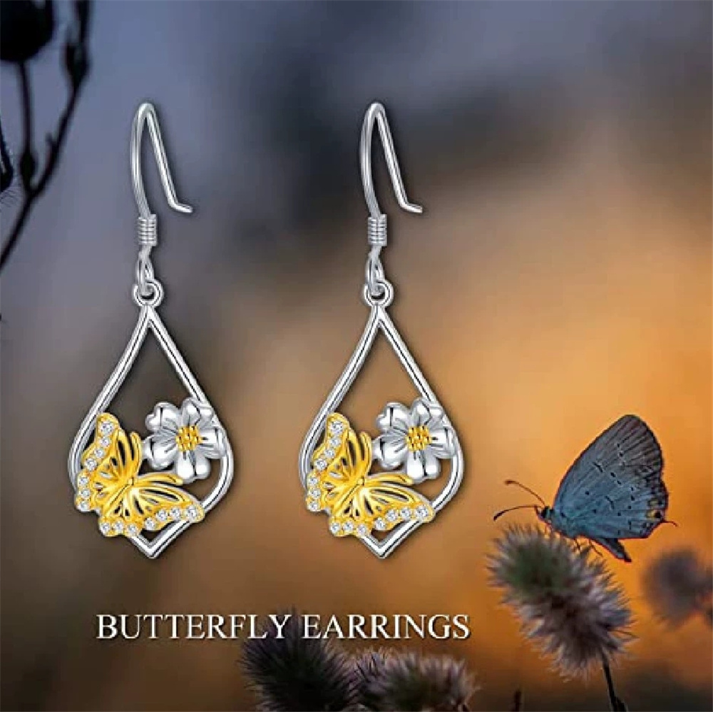 Charm Female Butterfly Animal Flower Drop Earrings Cute Trendy Bridal Silver Color Dangle Wedding Jewelry For Women