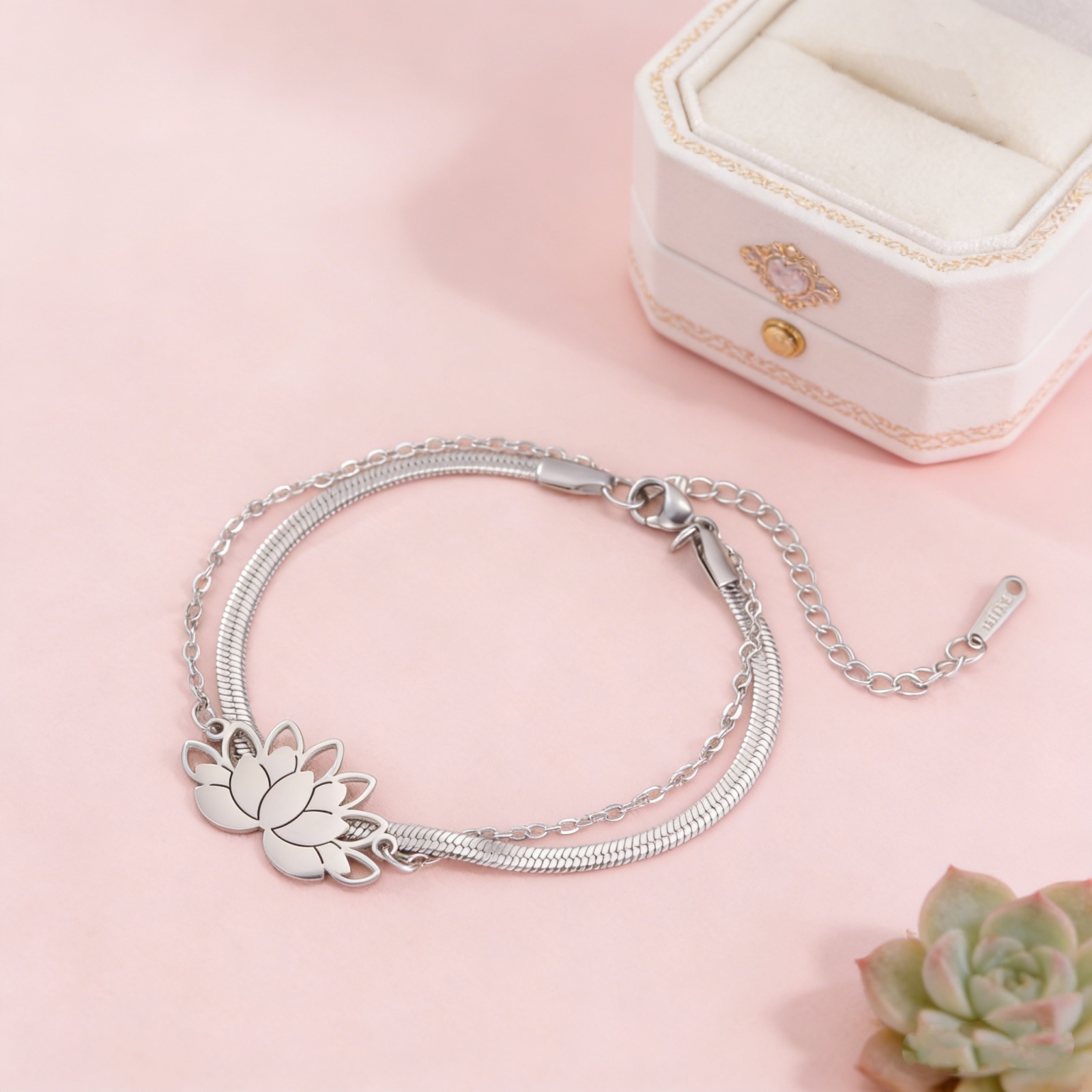 Skyrim Hollow Lotus Pendant Bracelet Stainless Steel Women's Buddhist Talisman Romantic Jewelry Couple's Anniversary