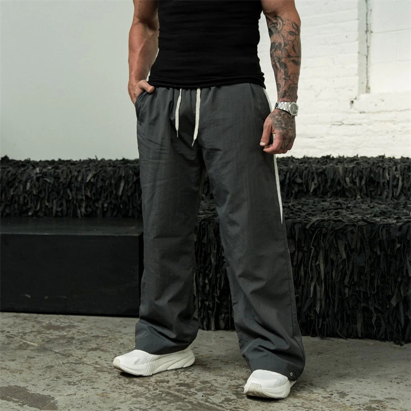 spring Autumn New Track Pants Men's Loose Casual Wide Leg trousers Trendy Sports Splicing Breathable running straight-leg pants