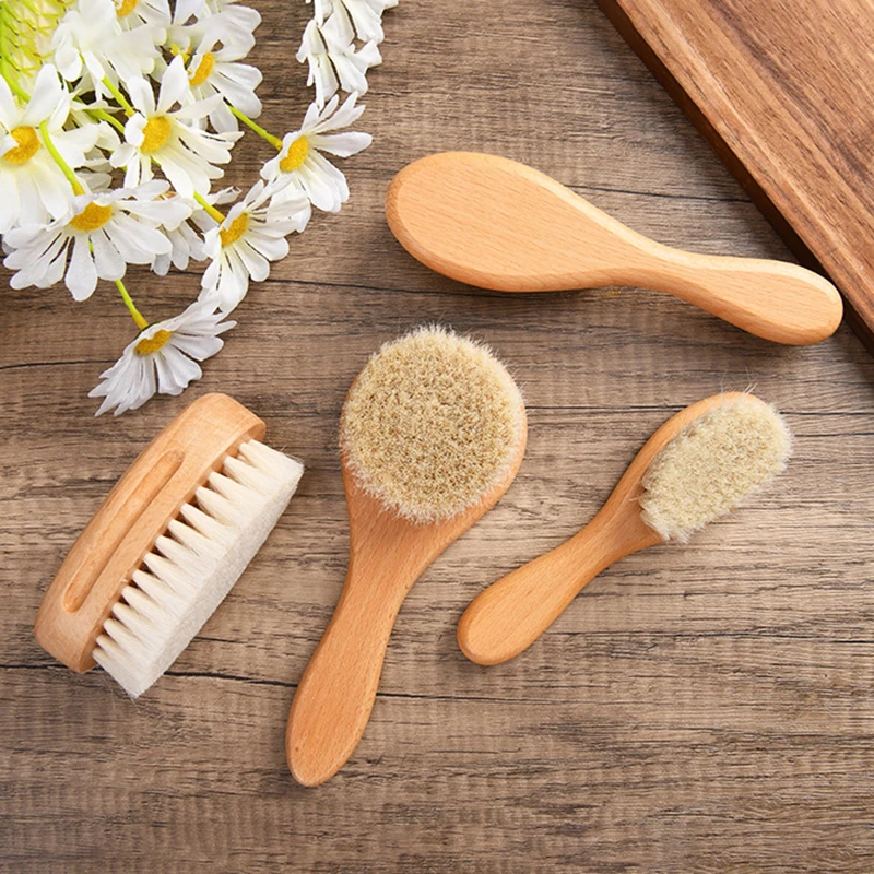 Wooden Handle Brush Baby Hair Brush Newborn Hair Brush Infant Comb Head Massager Special for real hair
