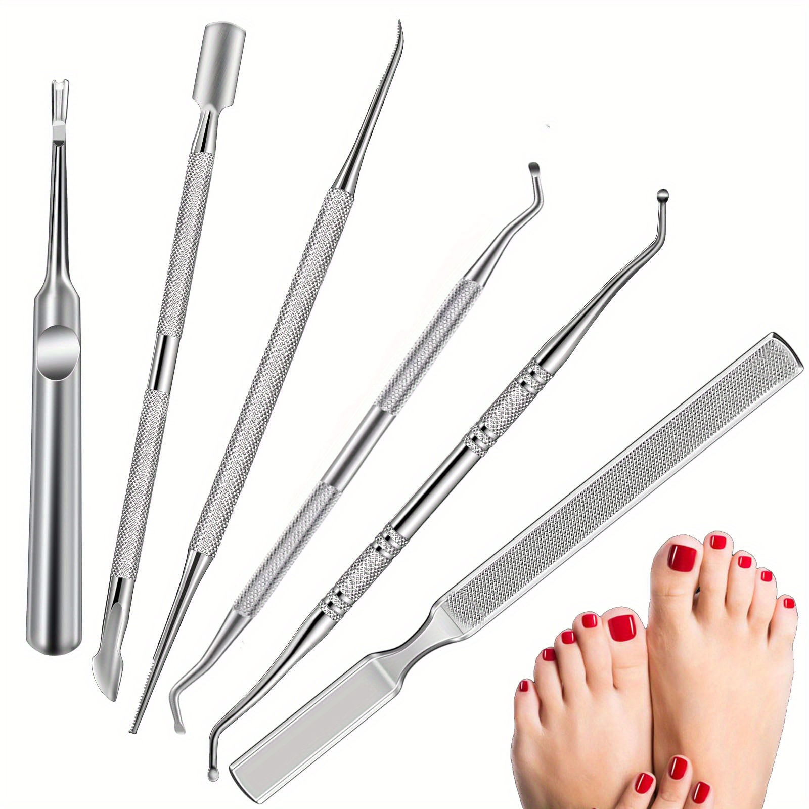 6pcs Stainless Steel Cuticle Trimmer Tools, Professional Pedicure & Manicure Nail Kits, Unscented, with Ingrown Toenail Removal