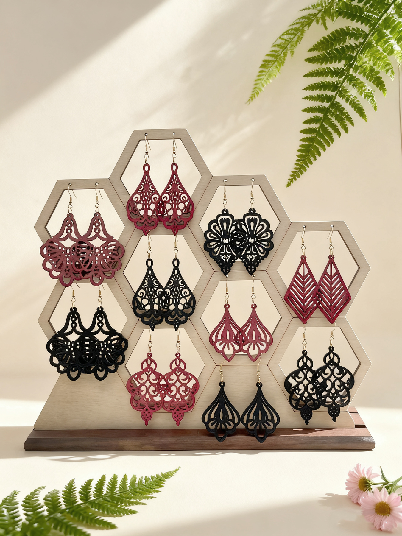 5 Pairs/Set Bohemian Style Pendant Earrings - Black and Burdy Vintage Floral Earrings - Geometric Design - Suitable for Women's Daily Wear and Holiday Parties pen gpt