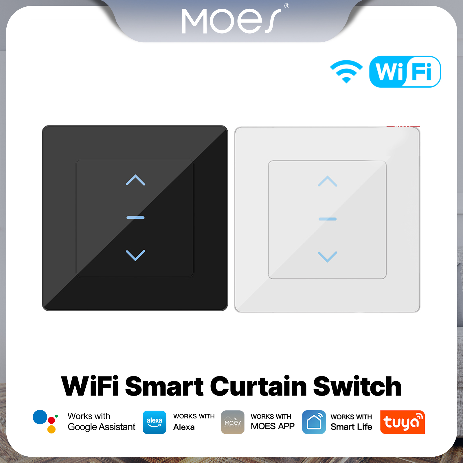 MOES Tuya WiFi Smart Curtain Touch Switch for Motorized Curtains and Roller Blinds Work with Smart Life App Alexa Home