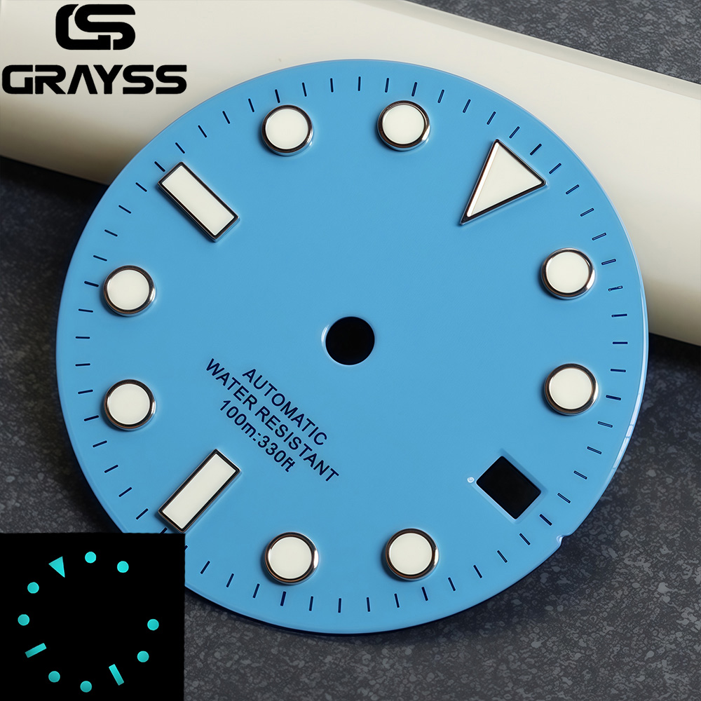 28.5mm For SUB Ice Blue Watch Dial Blue Luminous for NH35/NH36/4r35/4r36 Movement DIY Watch Modification Accessories