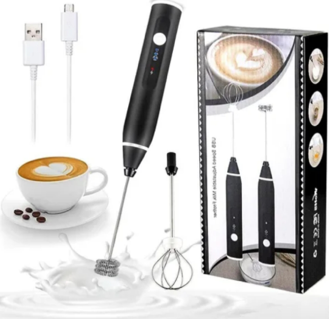 Coffee Beater Electric with 3 Powerful Speeds-USB Rechargeable Coffee Blender/ Coffee Beater for Cappuccino Coffee Milk Egg Cream-Handheld Electric Whisker (2 Detachable Whisks- White)
