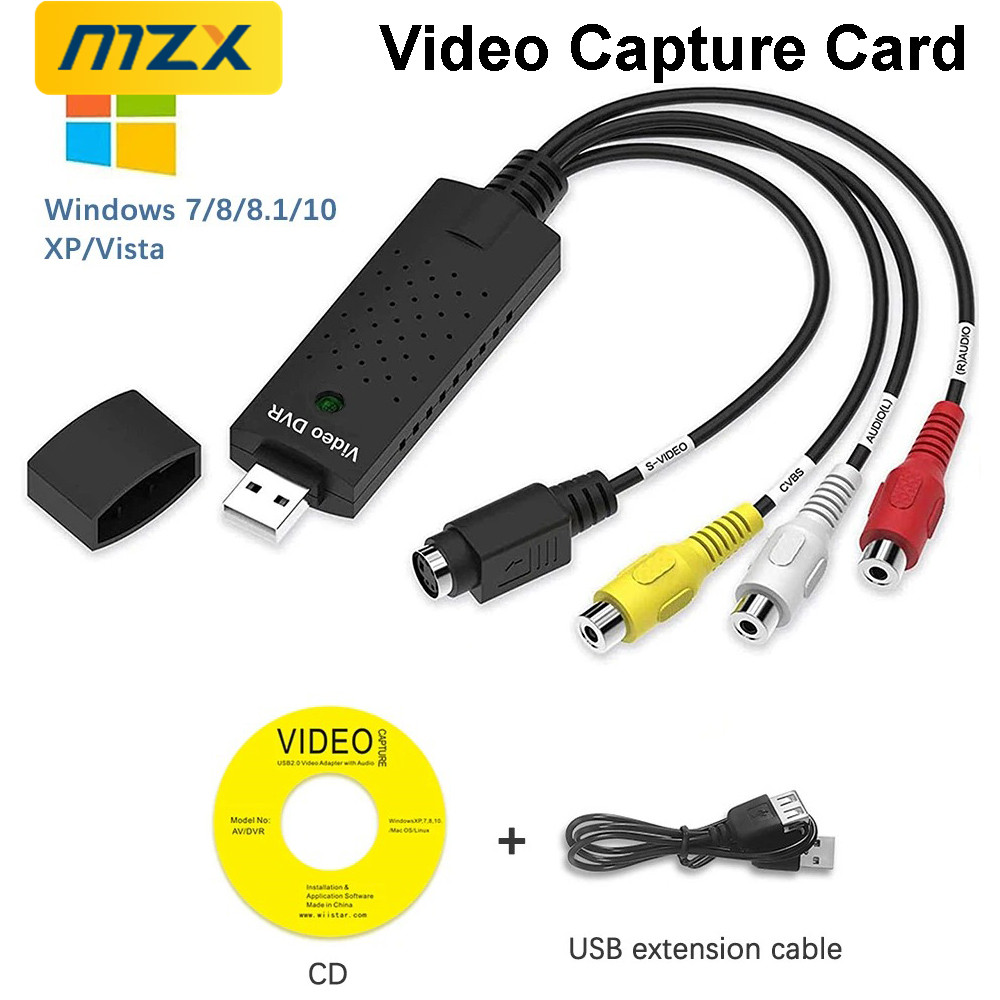 MZX USB Video Capture Card Easy Cap VHS VCR Mini DV Hi8 DVD to Digital Converter RCA/S-video USB2.0 Audio Video Record Capturer