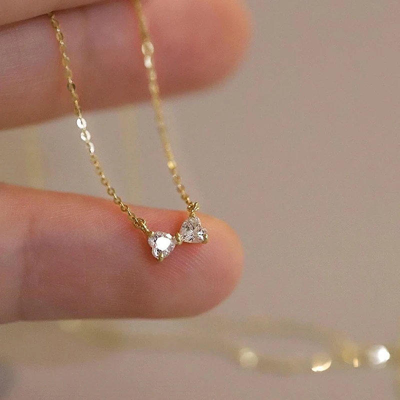 Huitan Sweet Heart Women Pendant Necklace Inlaid Shiny CZ Romantic Wedding Engagement Lady Elegant Accessories Jewelry